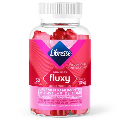 Vitamina Gummy Fluxy Morango Alívio de TPM Libresse®: Zero Açúcar, Glúten e Lactose