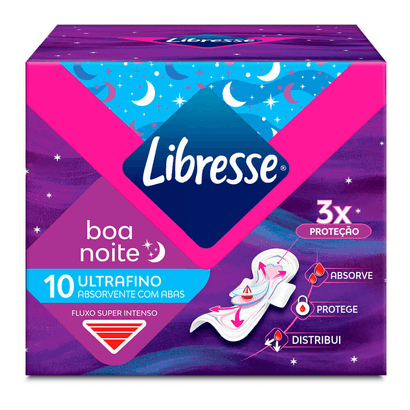 Absorvente Noturno com Abas Ultrafino Boa Noite Libresse®: 3x mais Proteção para Fluxos Superintensos