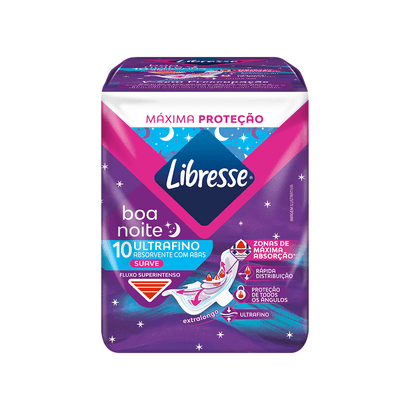 Absorvente Noturno com Abas Ultrafino Boa Noite Libresse®: 3x mais Proteção para Fluxos Superintensos