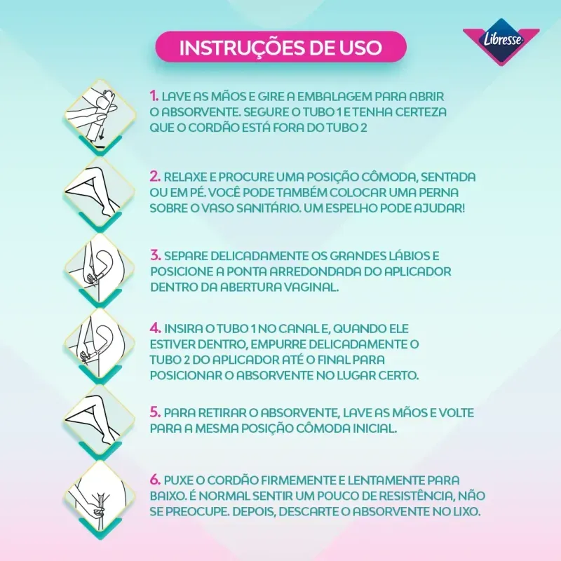 Absorvente-Interno-com-Aplicador-Compacto-Libresse-Pure-Sensitive-Super-instrucao-de-uso